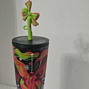 Starbucks 2023 Christmas Holiday Tumbler with a silicone bow straw topper.